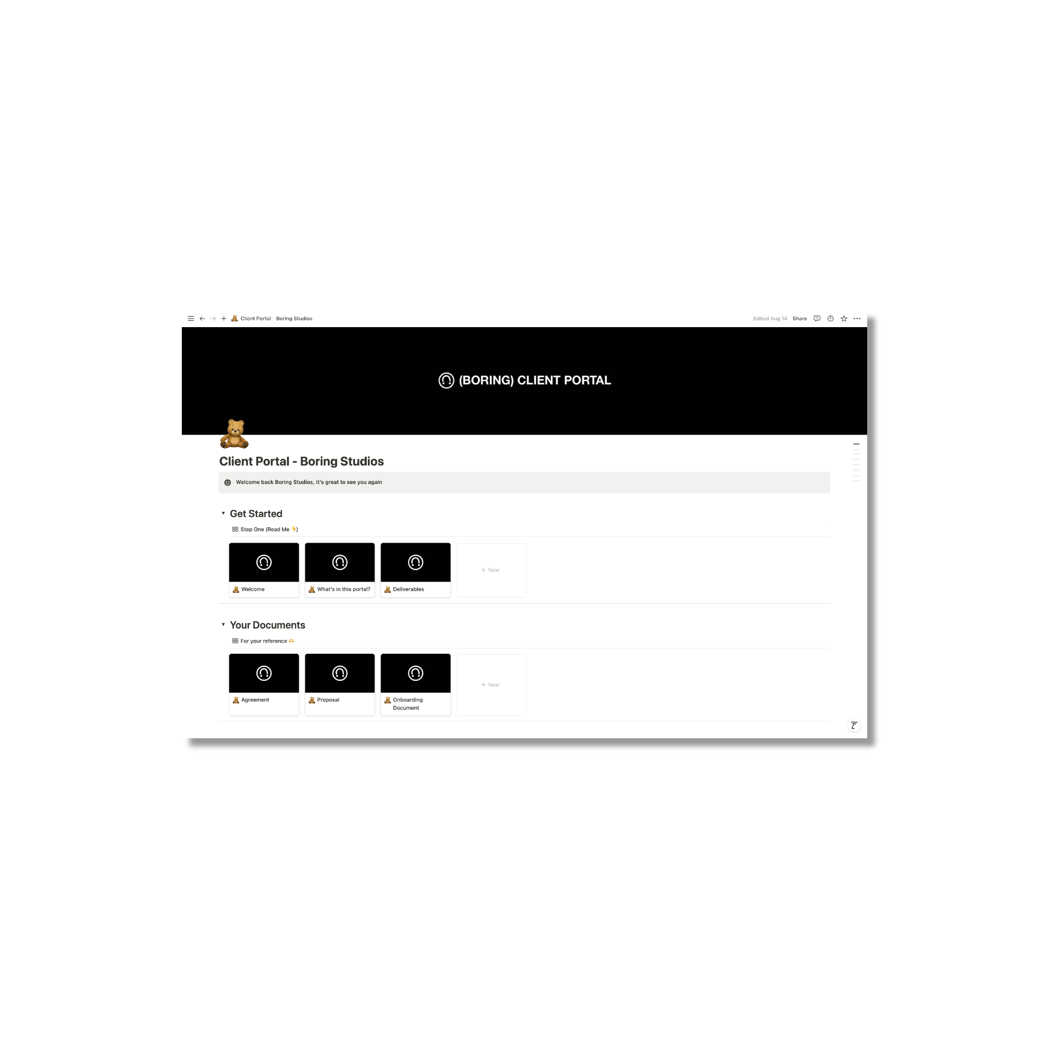 Client Portal Template | Notion | Boring Studios