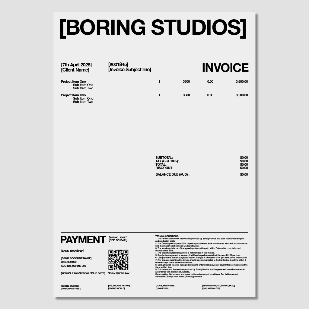 Invoice Template | Client Invoicing | Boring Studios
