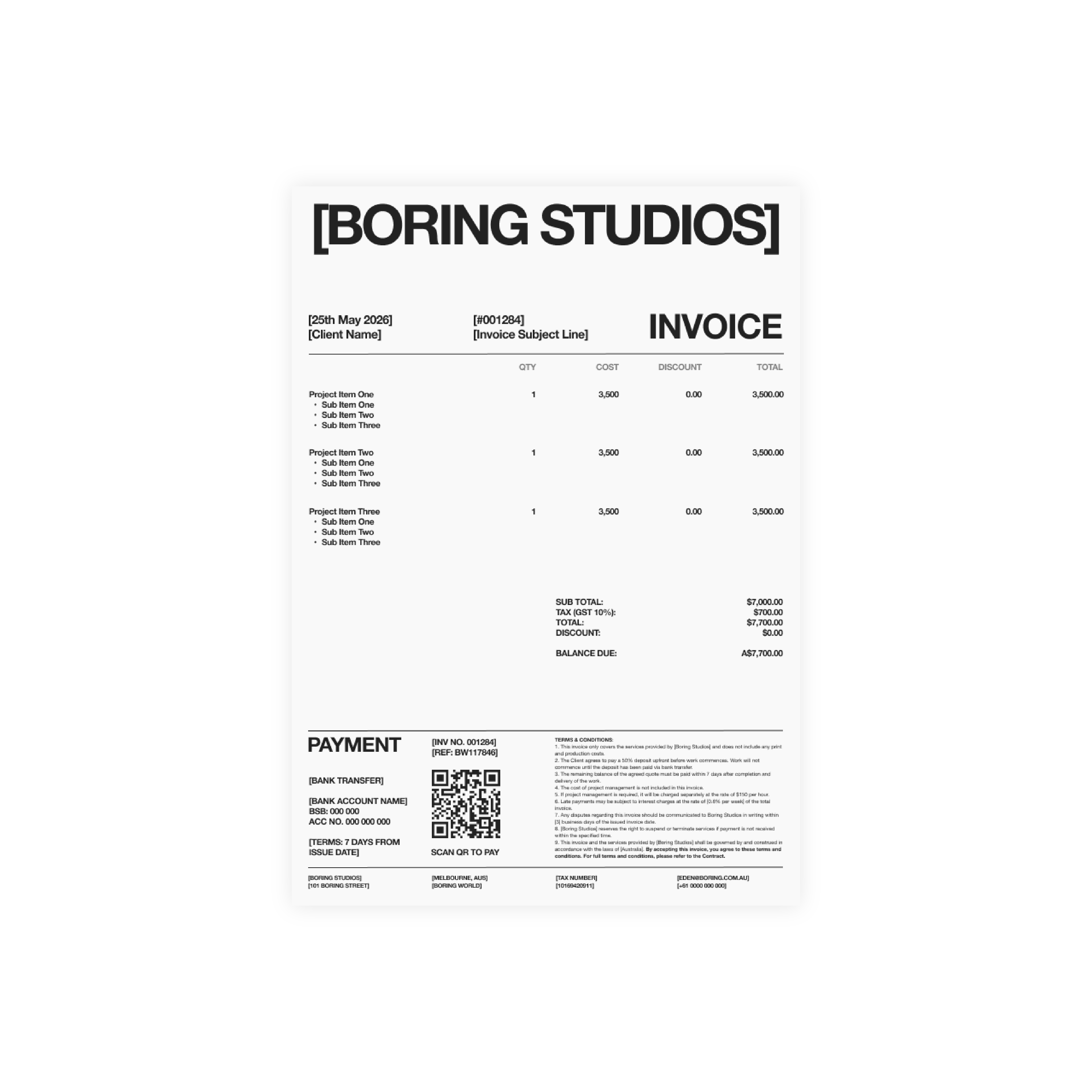 Invoice Template for Freelancers & Creative Studios | Figma | Boring ...