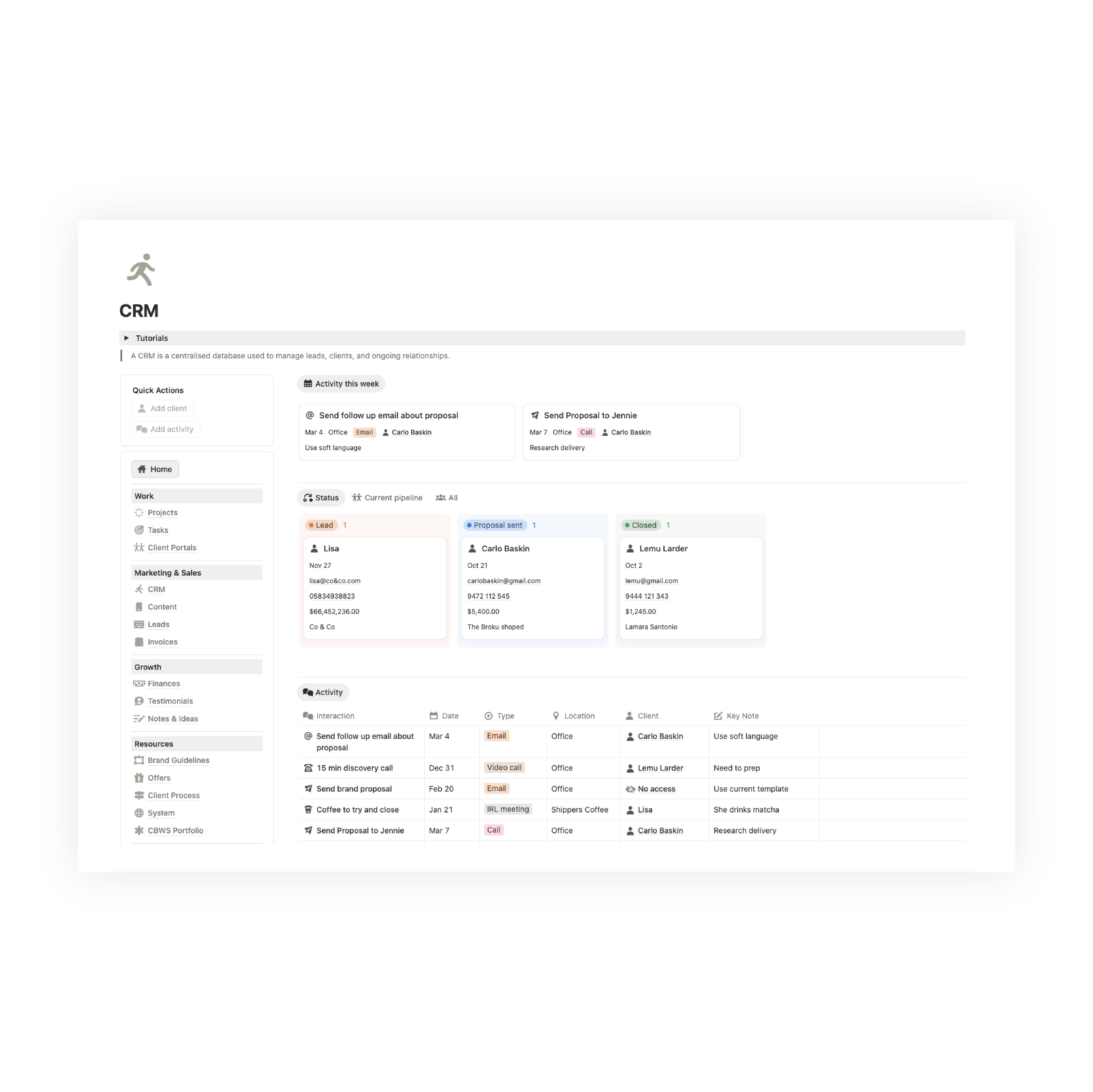 Workspace | Creative Business Operating System CBOS | Notion