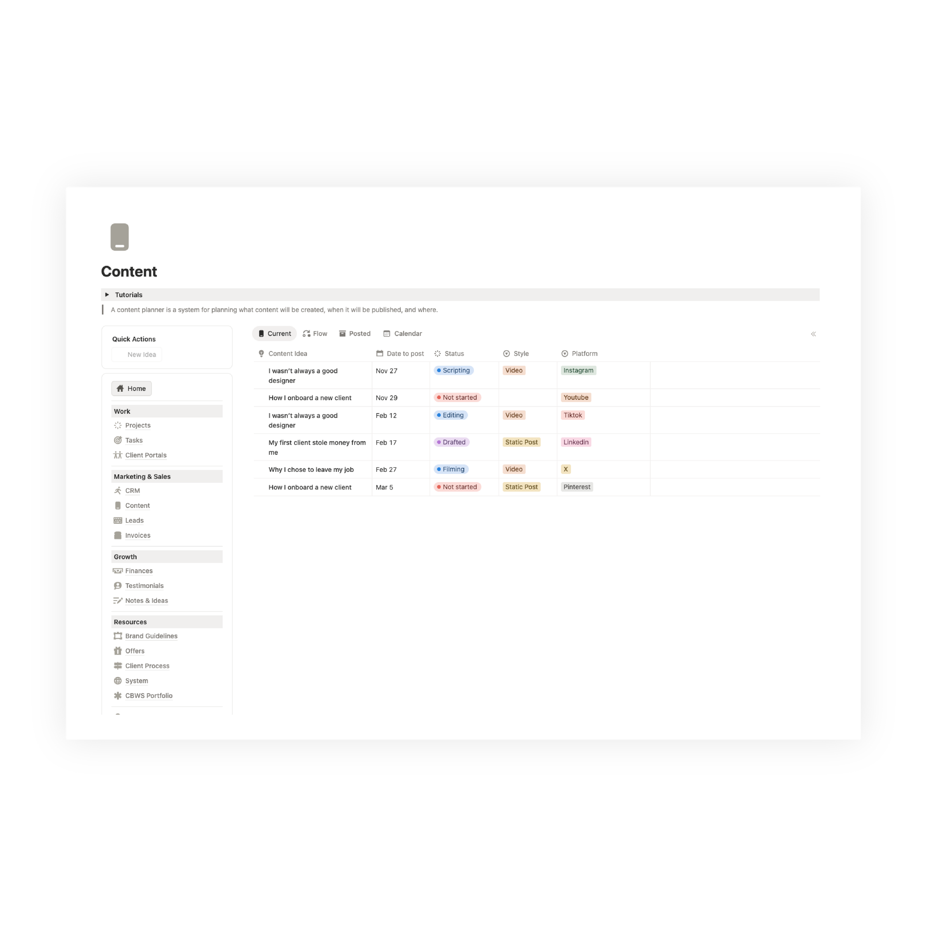 Workspace | Creative Business Operating System CBOS | Notion