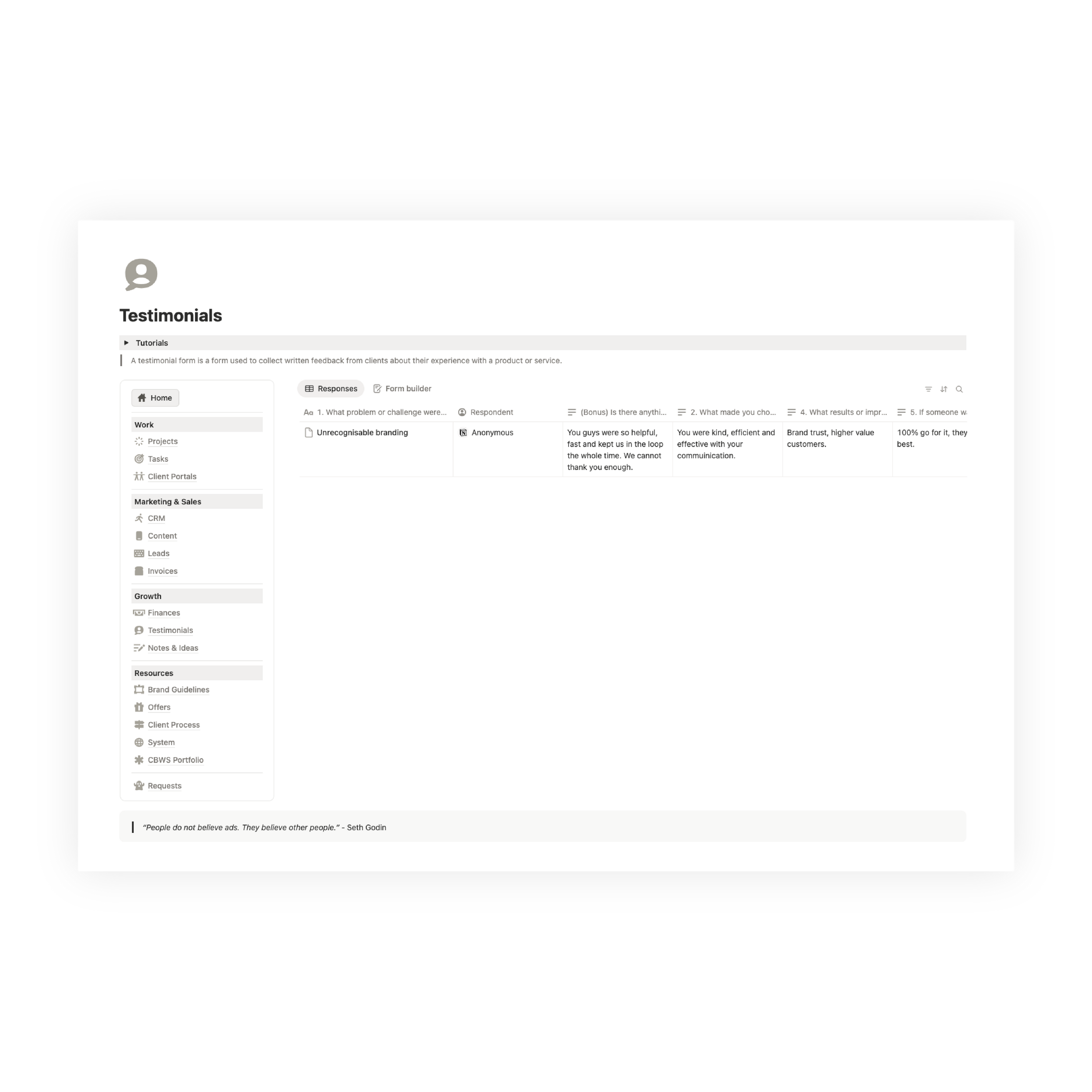 Workspace | Creative Business Operating System CBOS | Notion