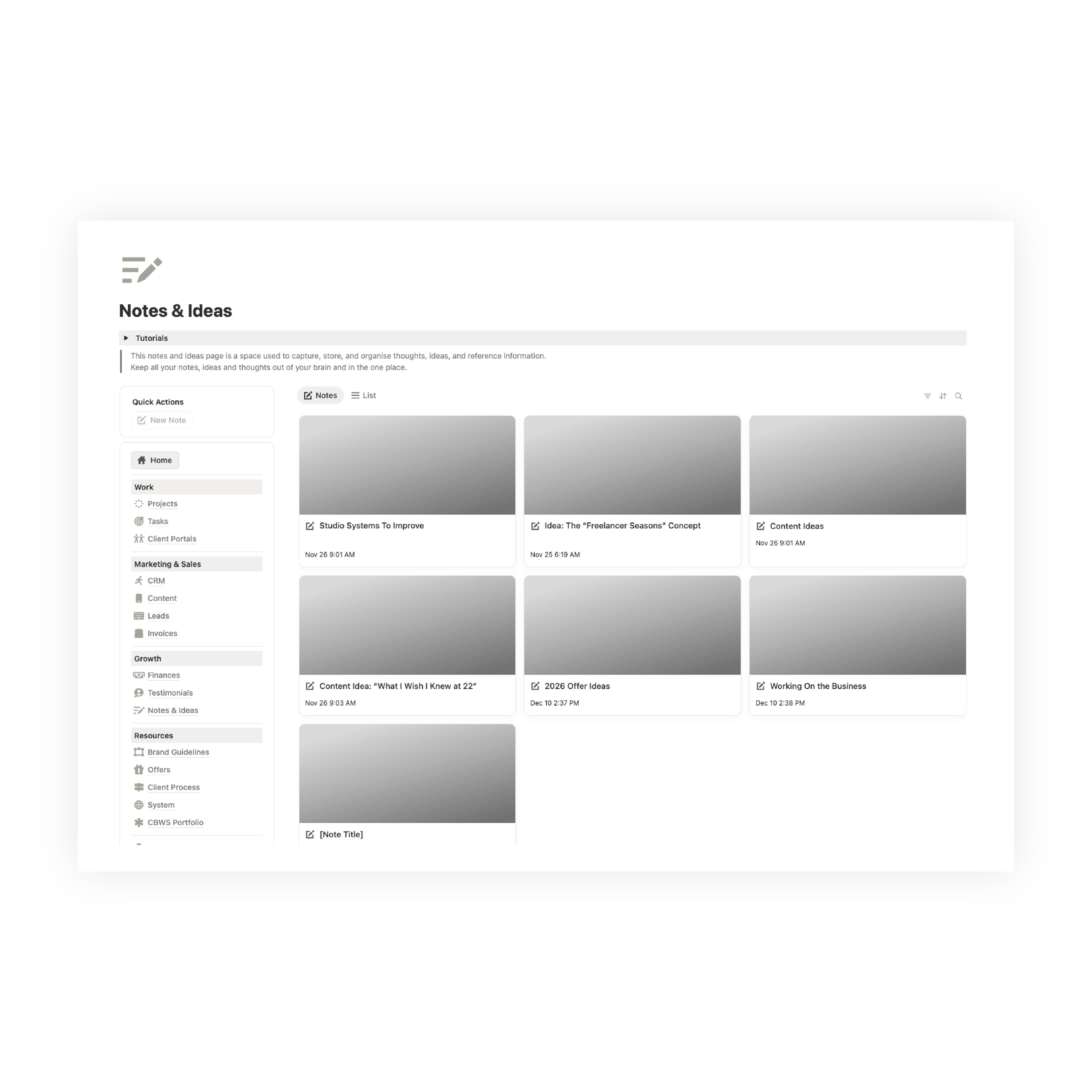 Workspace | Creative Business Operating System CBOS | Notion