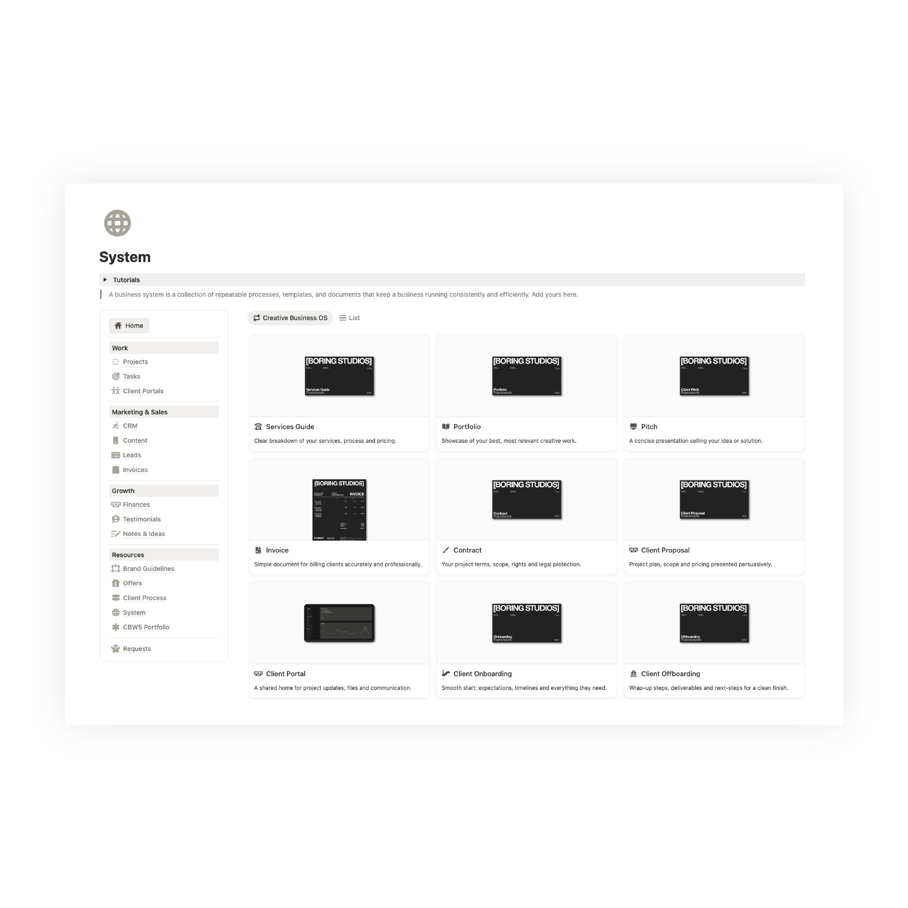 Workspace | Creative Business Operating System CBOS | Notion
