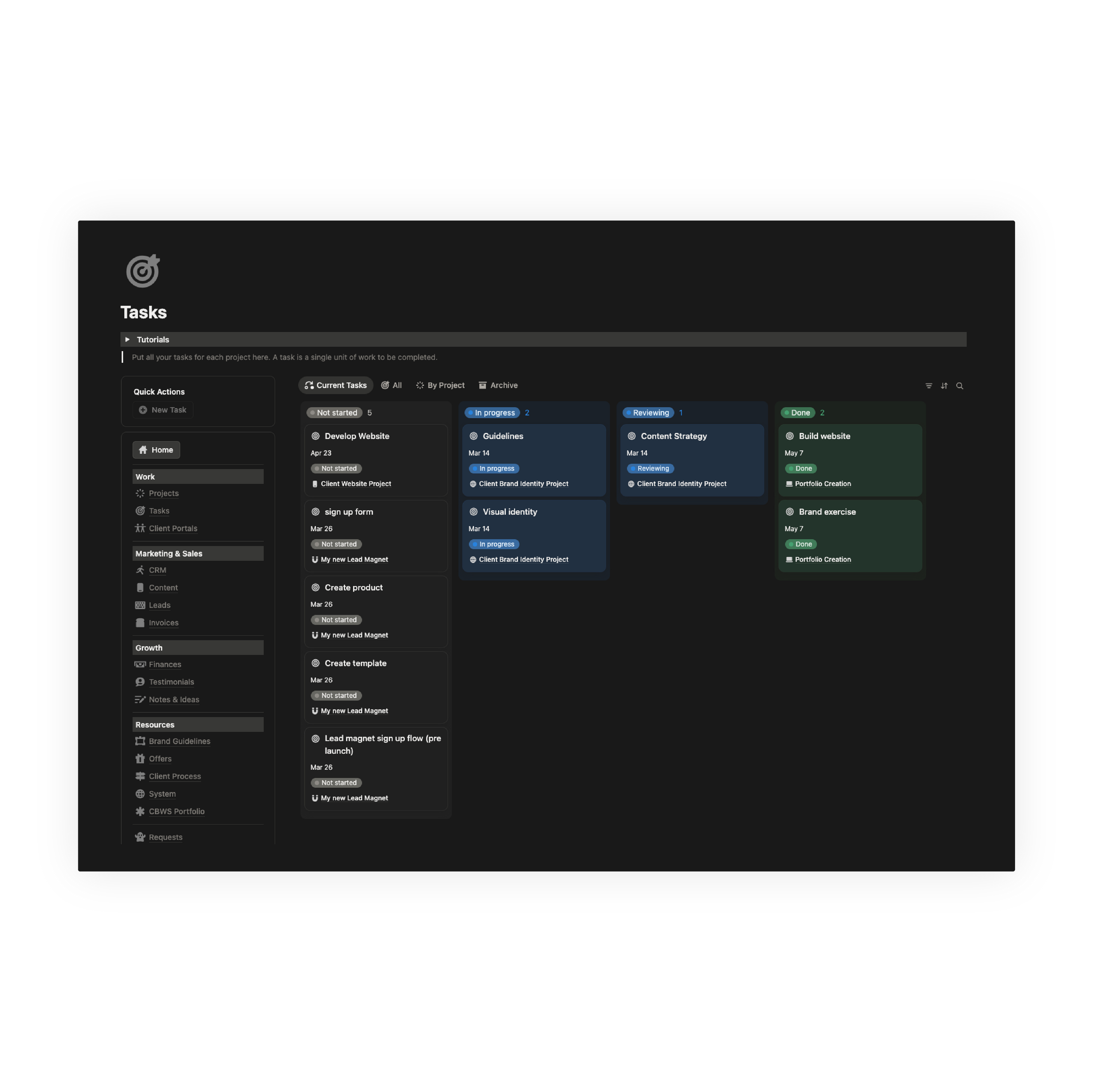 Workspace | Creative Business Operating System CBOS | Notion